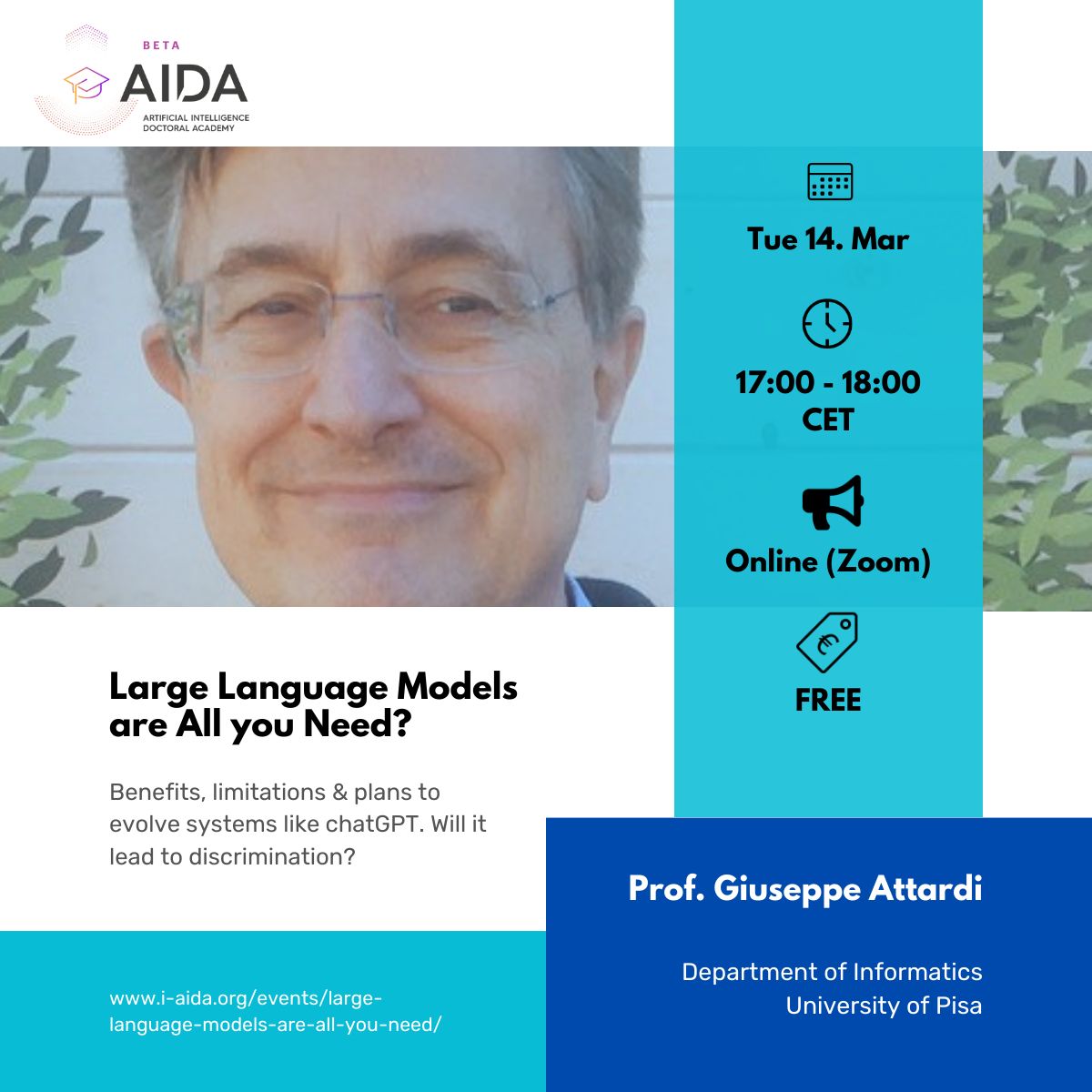 Lecture “Large Language Models are All we Need?” by Prof. Giuseppe Attardi